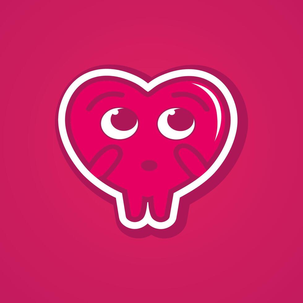 Doodle pink heart say wow. valentine emoticon vector