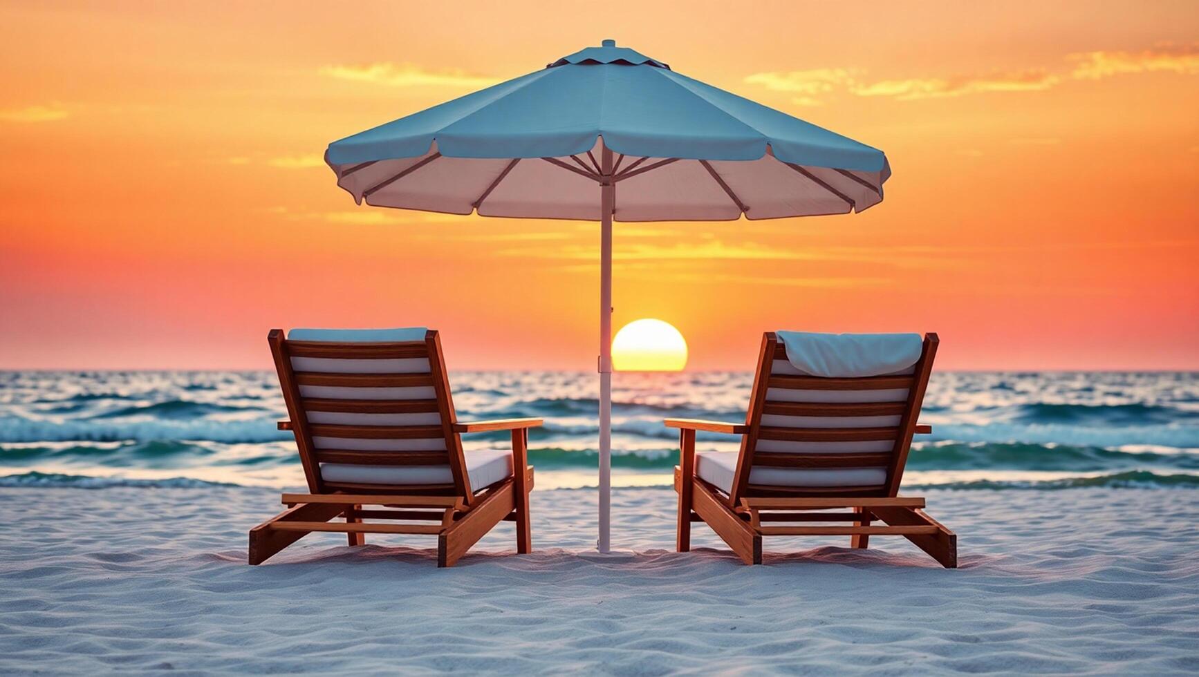 Sun And Stillness Elegant Loungers in Peaceful Sea photo