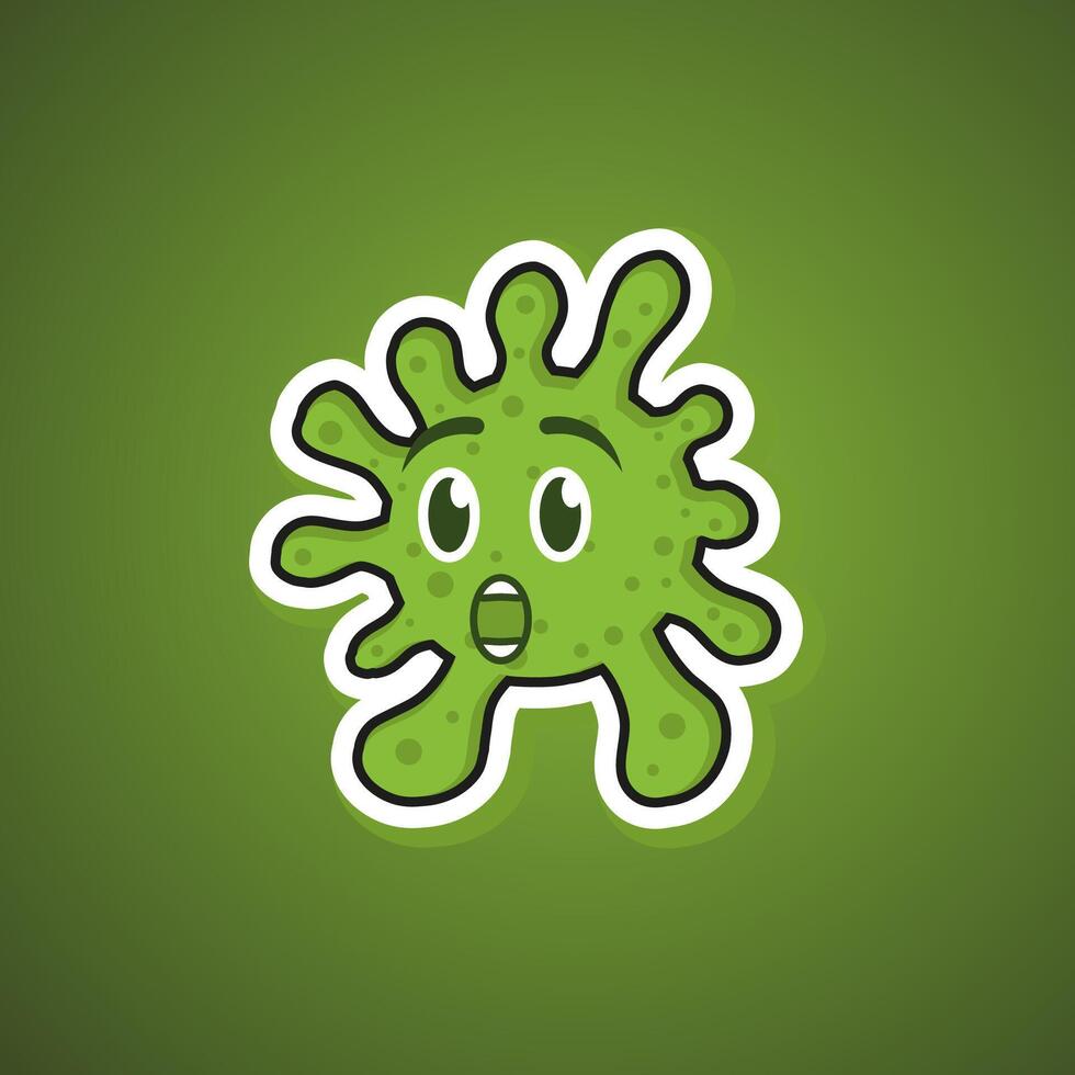 Doodle green bacteria feel wow. healthcare emoticon vector