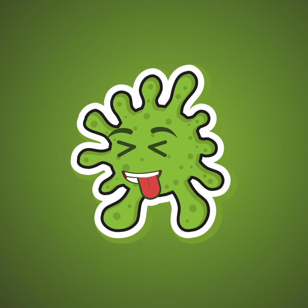 Doodle green bacteria kidding. healthcare emoticon vector
