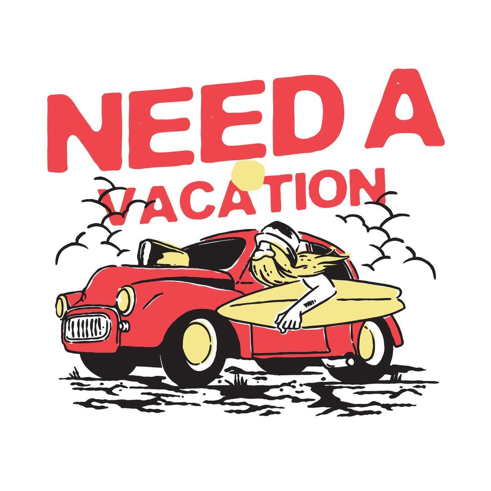classic car heading to the beach vector