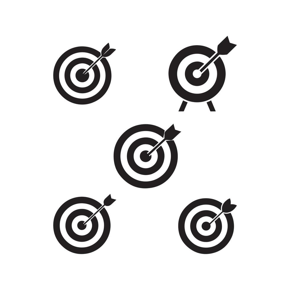 Set of Target Icons with Arrows Striking the Center vector
