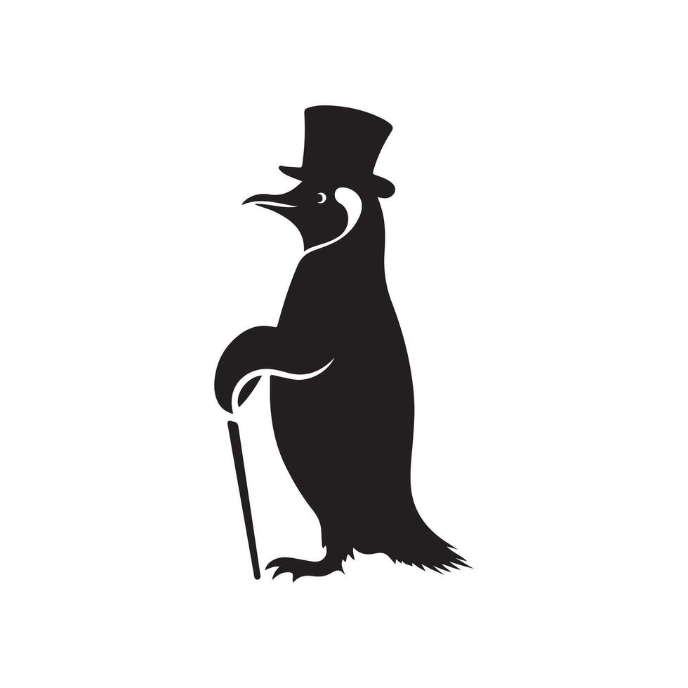 Stylish Penguin in Top Hat with Walking Cane vector