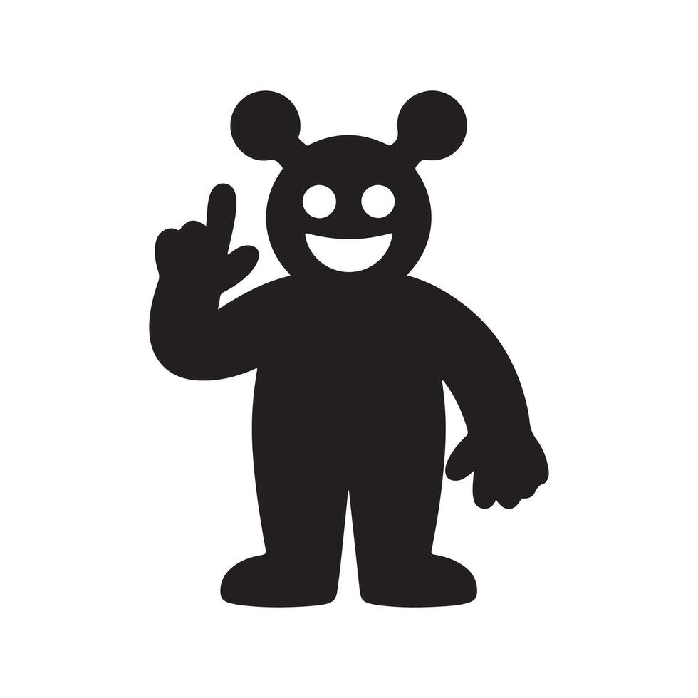 Friendly alien character silhouette, waving hello. vector