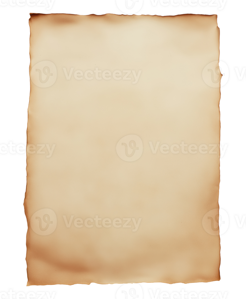 Old aged brown paper sheet with torn edges isolated on transparent background png