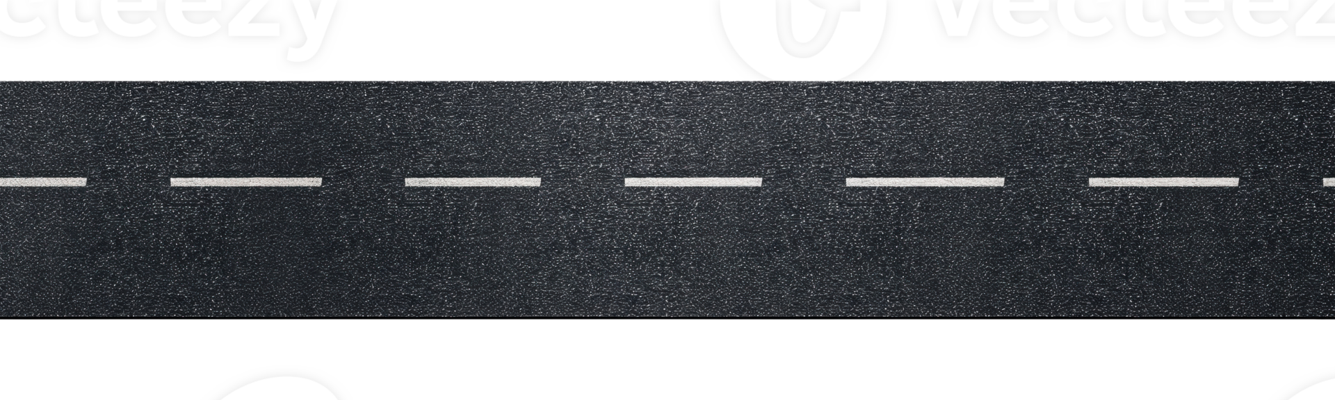 Straight asphalt road with white divider line isolated on a transparent background, top view png