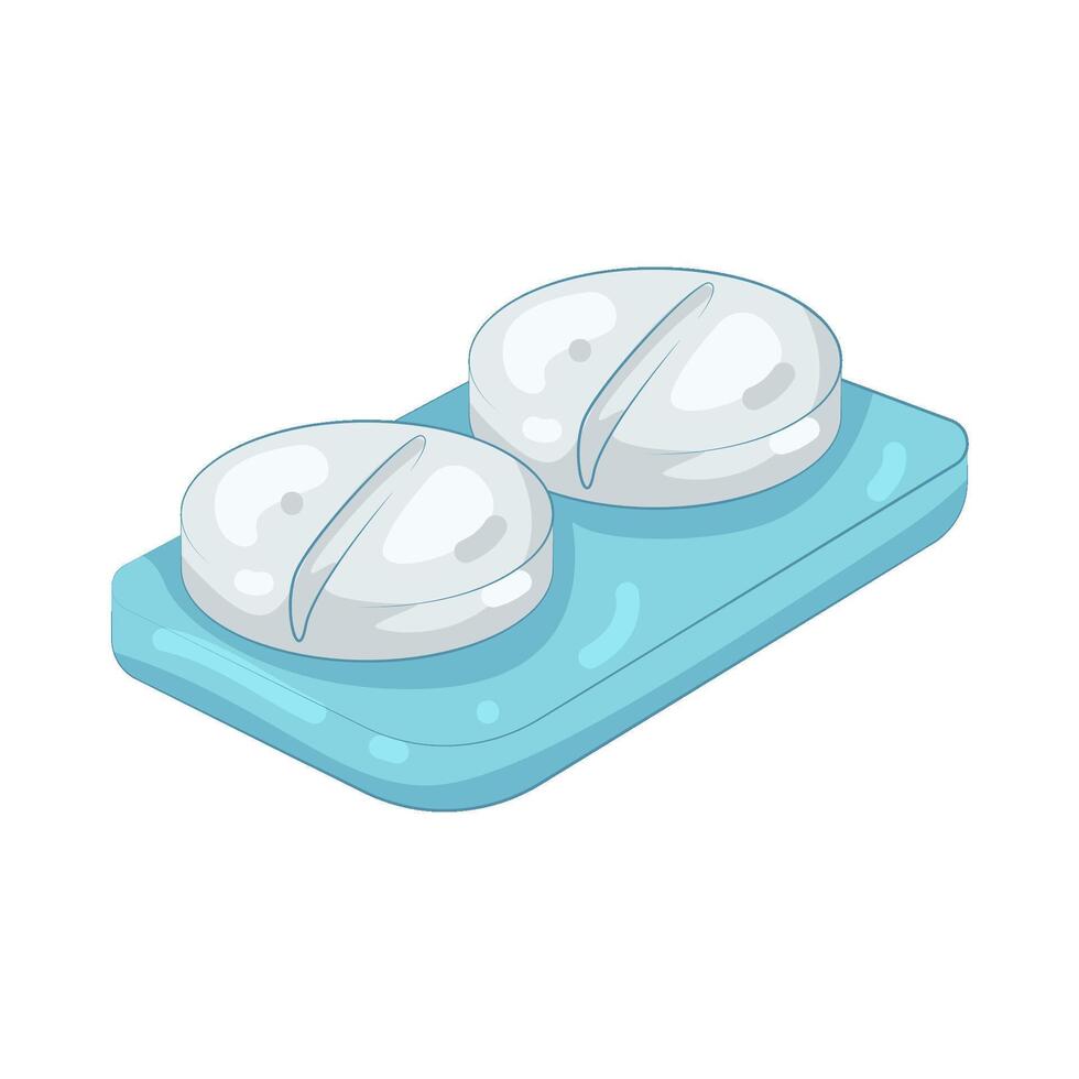 two white pills on blue tray vector