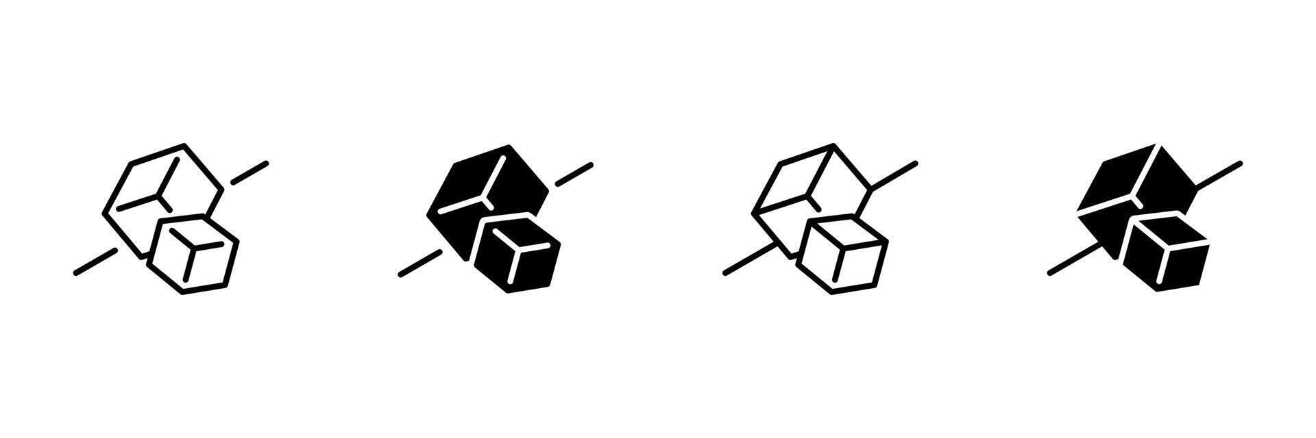 Sugar free or no sugar icon set. Thin line and filled styles, black and white. Crossed out sugar cubes. Healthcare, diabetes treatment. Sugar diet. illustration. vector