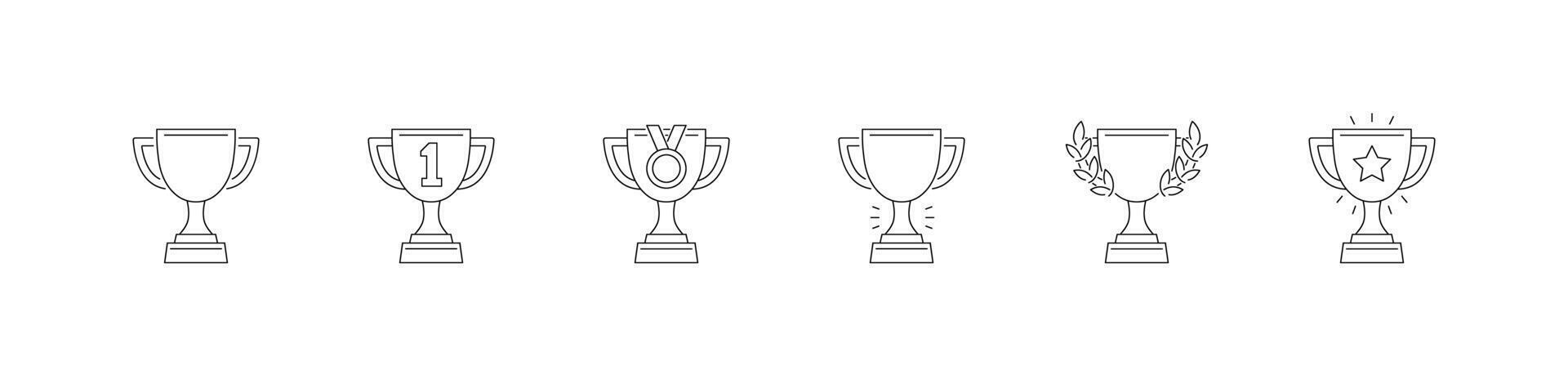 Trophies, awards, achievements, and success icon set. Winning cups, medals, laurels, and prize symbols. Motivation, leadership, competition, and celebration. illustration. vector