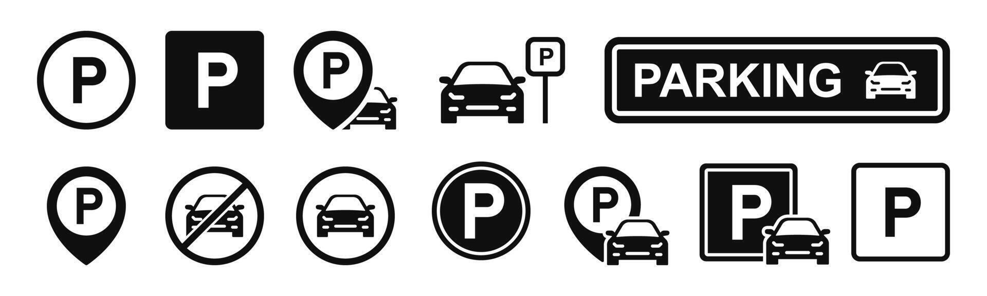 Car parking icon set. Parking place symbol. Parking and traffic sign. illustration. vector