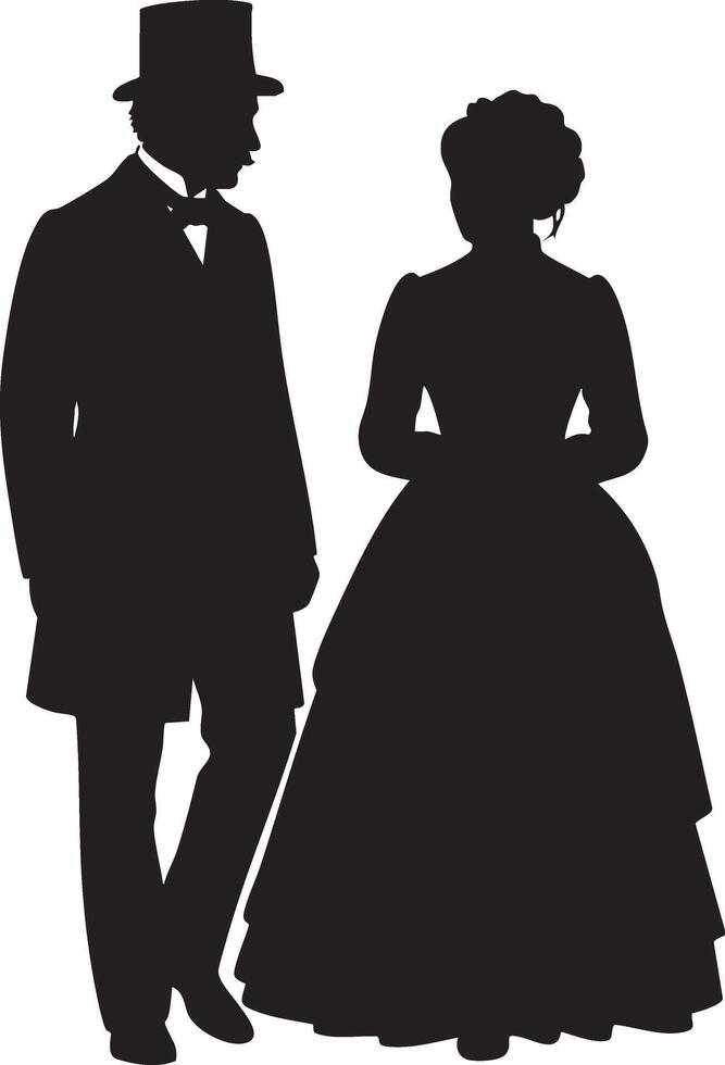 Timeless Antique Couple Silhouette - Elegant Black and White Design for Romance, History and Classic Style vector