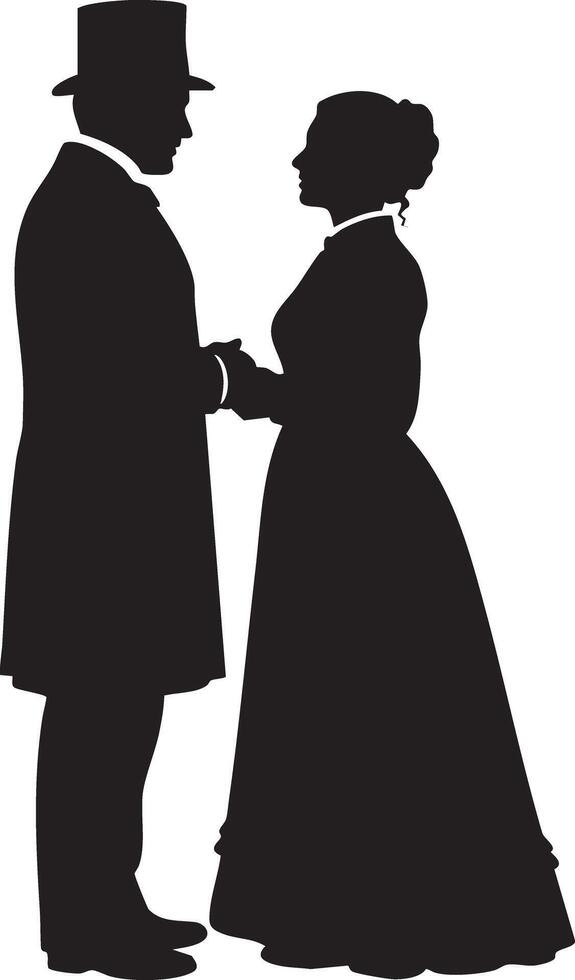 Timeless Romance Silhouette - Vintage Couple's Elegant Portrait - Perfect for Historical, Wedding and Victorian Themes vector