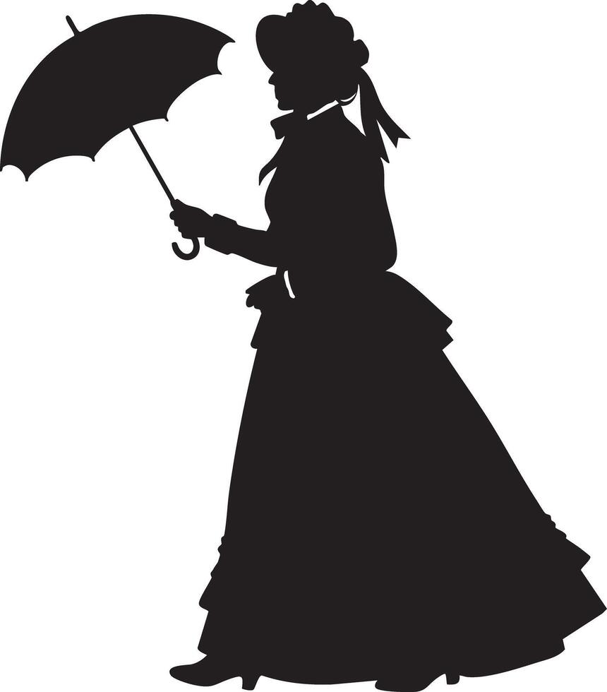 Lady Silhouette - Elegant Vintage Woman with Umbrella vector