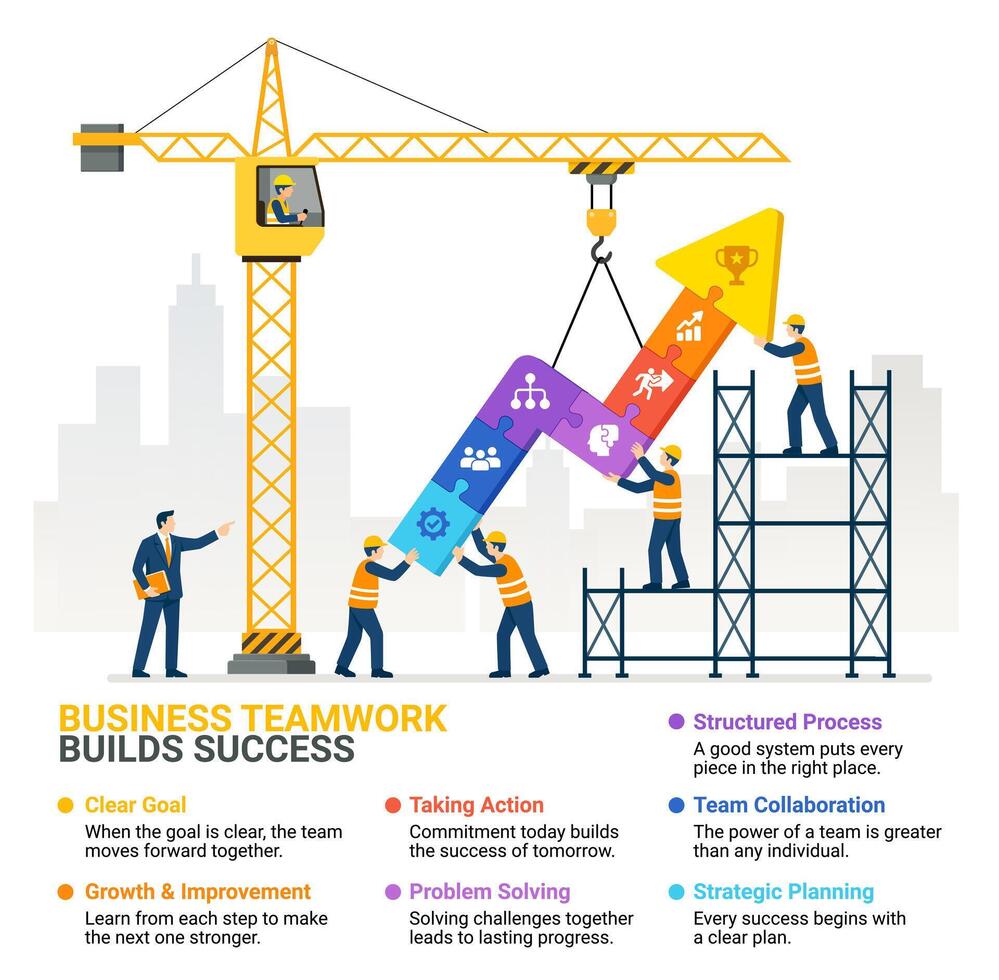 Business teamwork builds success graphic vector