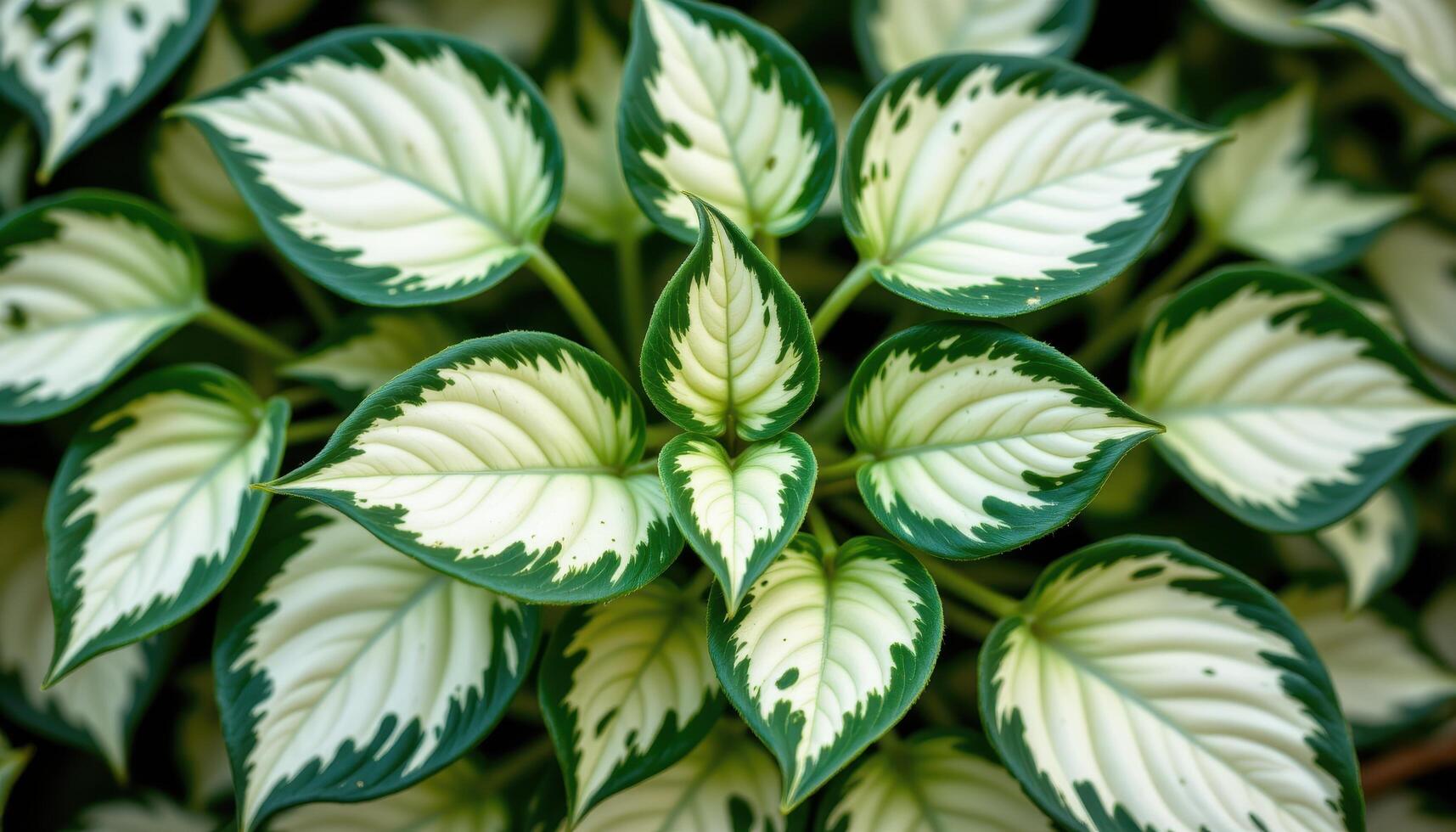 close up view of a variegated ivy plant with sharp contrast between cream and green leaf zones. photo