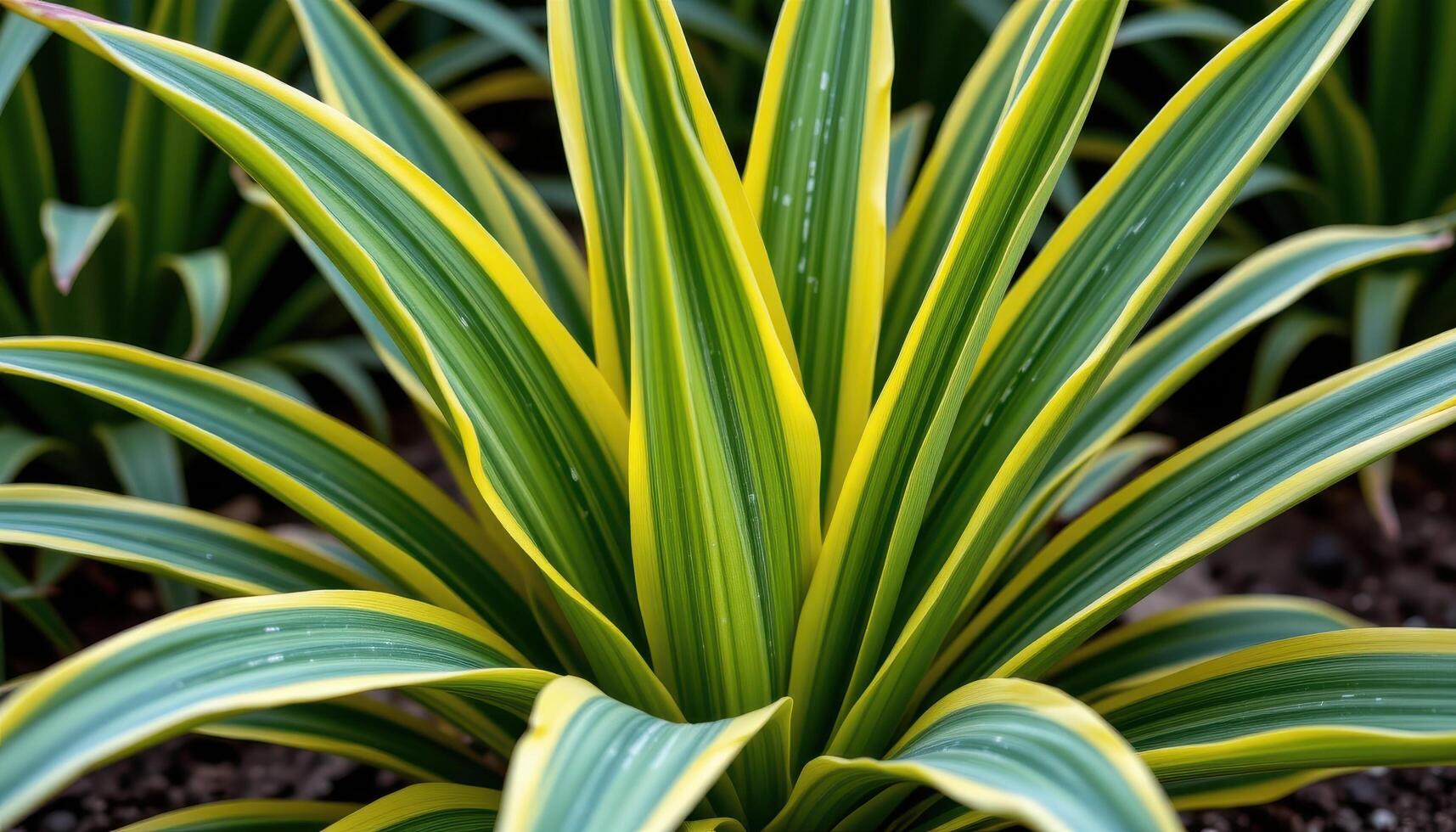 close up view of a mature snake plant with upright, sword like leaves featuring vivid yellow margins and sharp linear structure. photo