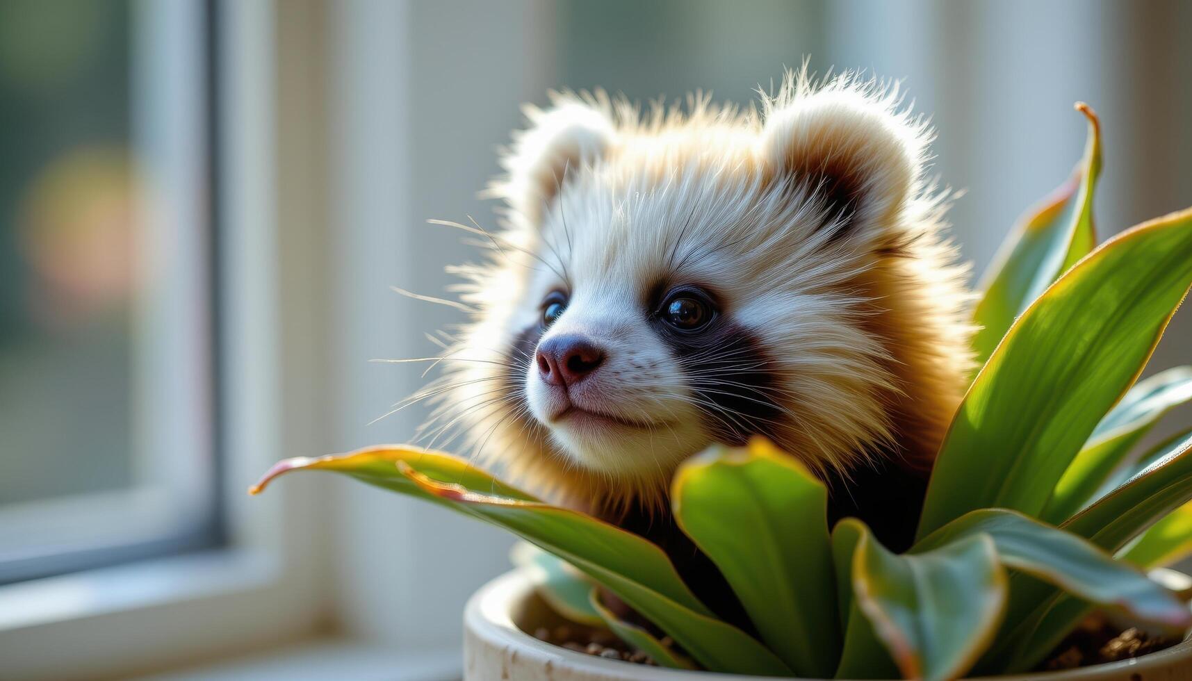 close up view of a fuzzy panda plant with soft silver hairs and brown tipped edges basking in soft window light. photo