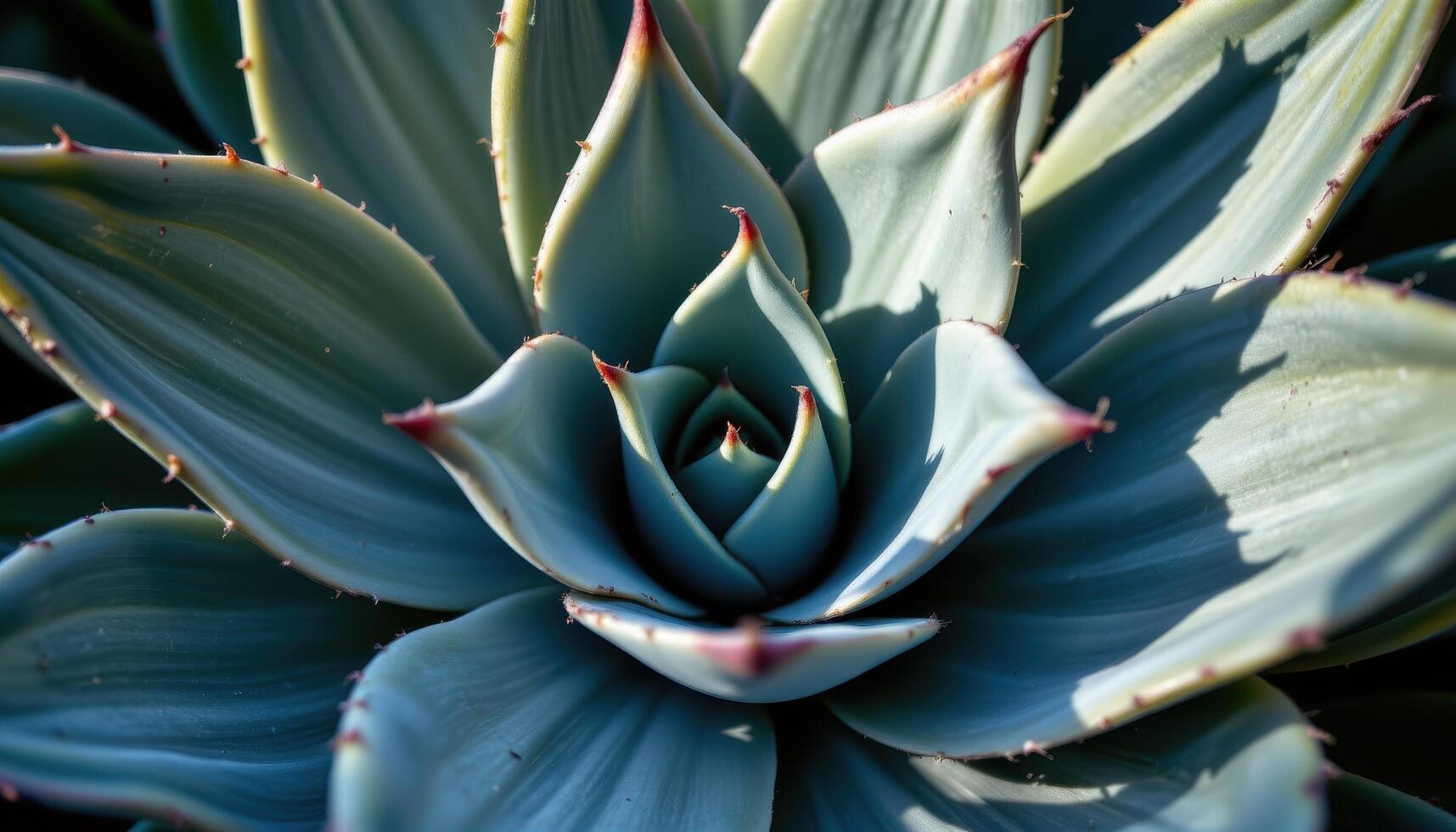 close up view of a spiral aloe plant with symmetrical leaf arrangement and dramatic shadows. photo