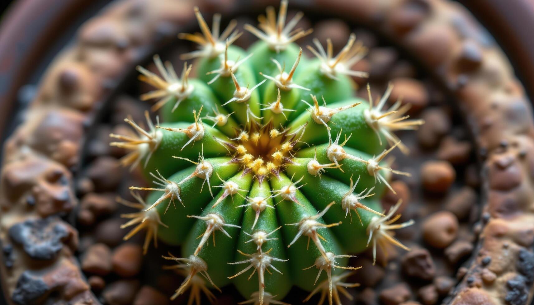 close up view of a compact desert cactus with symmetrical spines and fine surface texture. photo