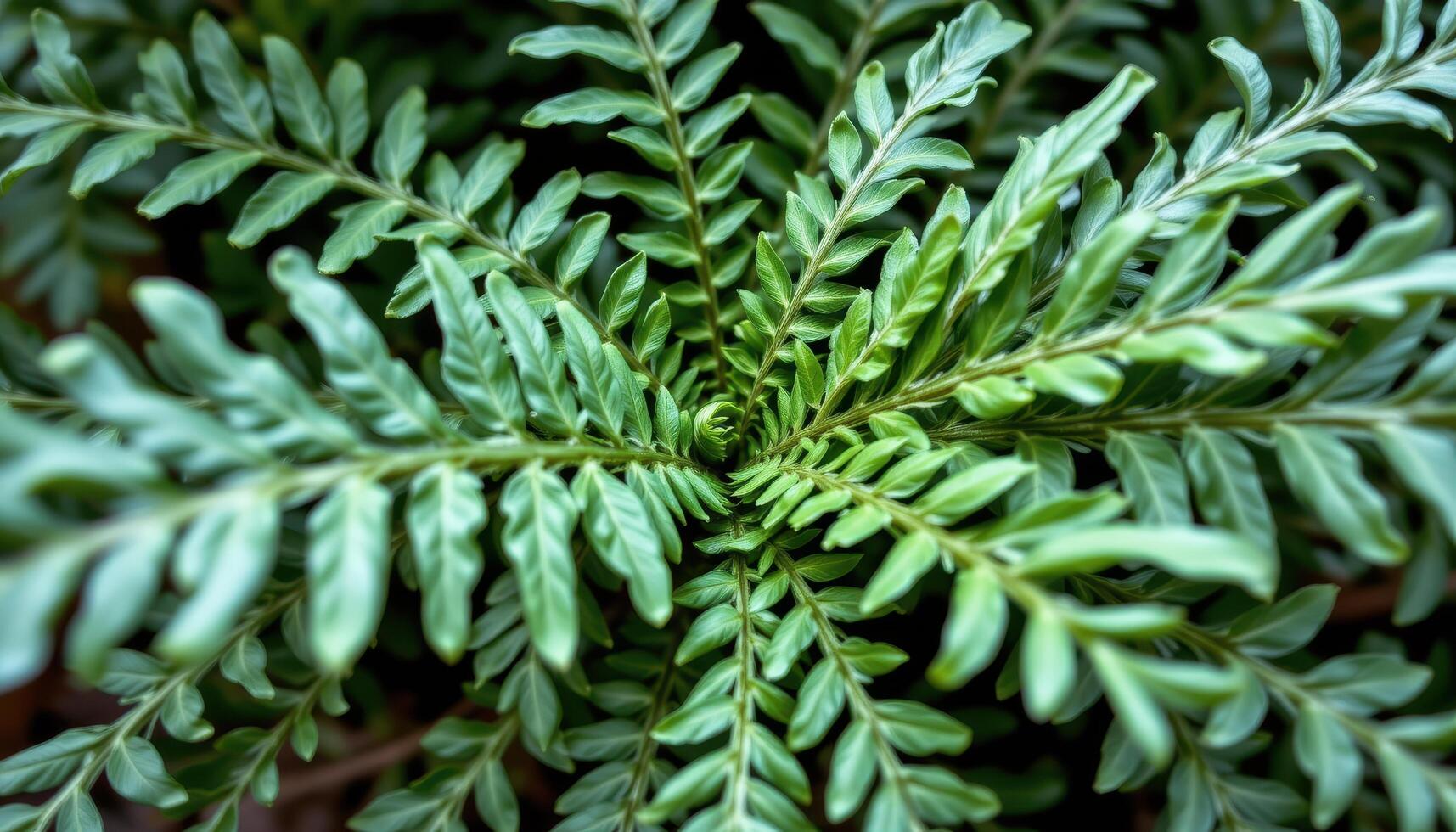 close up view of a bird's nest fern with rippled leaf edges and bold midribs stretching from the center. photo
