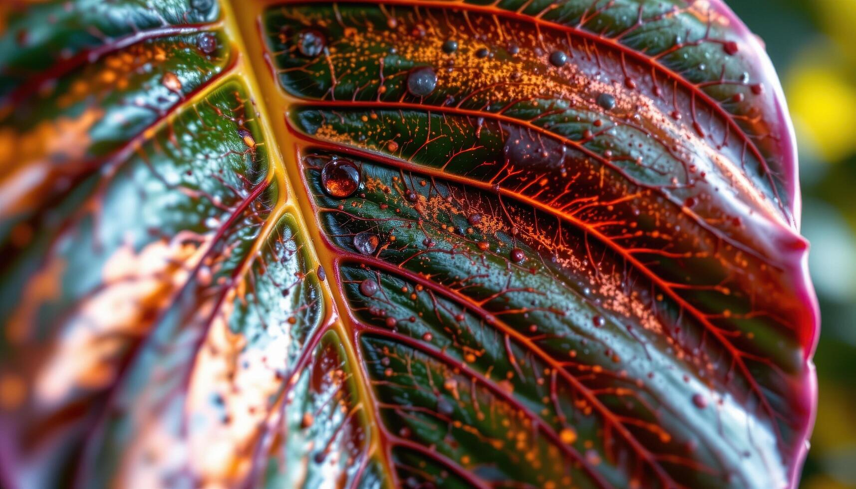 close up view of a rubber tree leaf surface with a glossy finish and bright reflections under gentle backlighting. photo