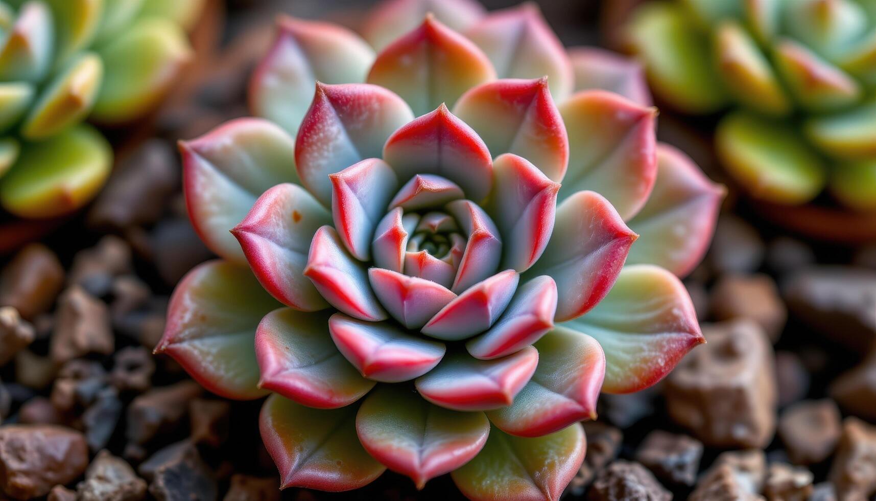 close up view of a compact aeonium succulent with waxy, perfectly symmetrical rosettes. photo