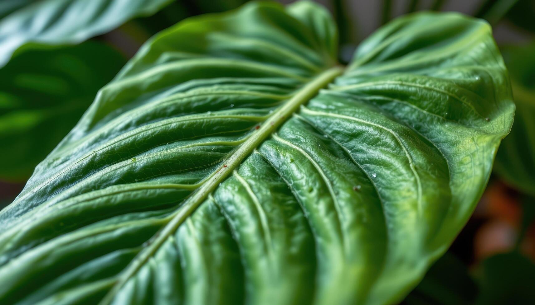 close up view of a maranta leaf with bold midribs and green textures folded gently, creating a meditative indoor atmosphere. photo