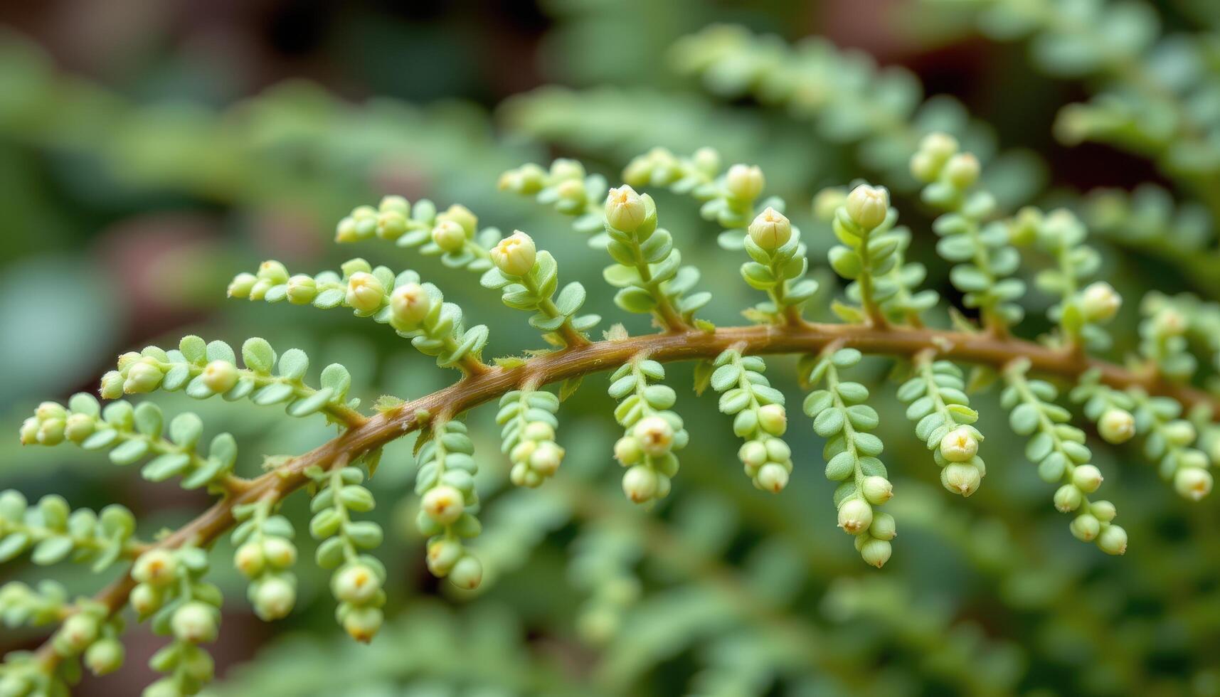 close up view of a lemon button fern with tiny, round leaflets arrayed in perfect rows along each slender frond. photo