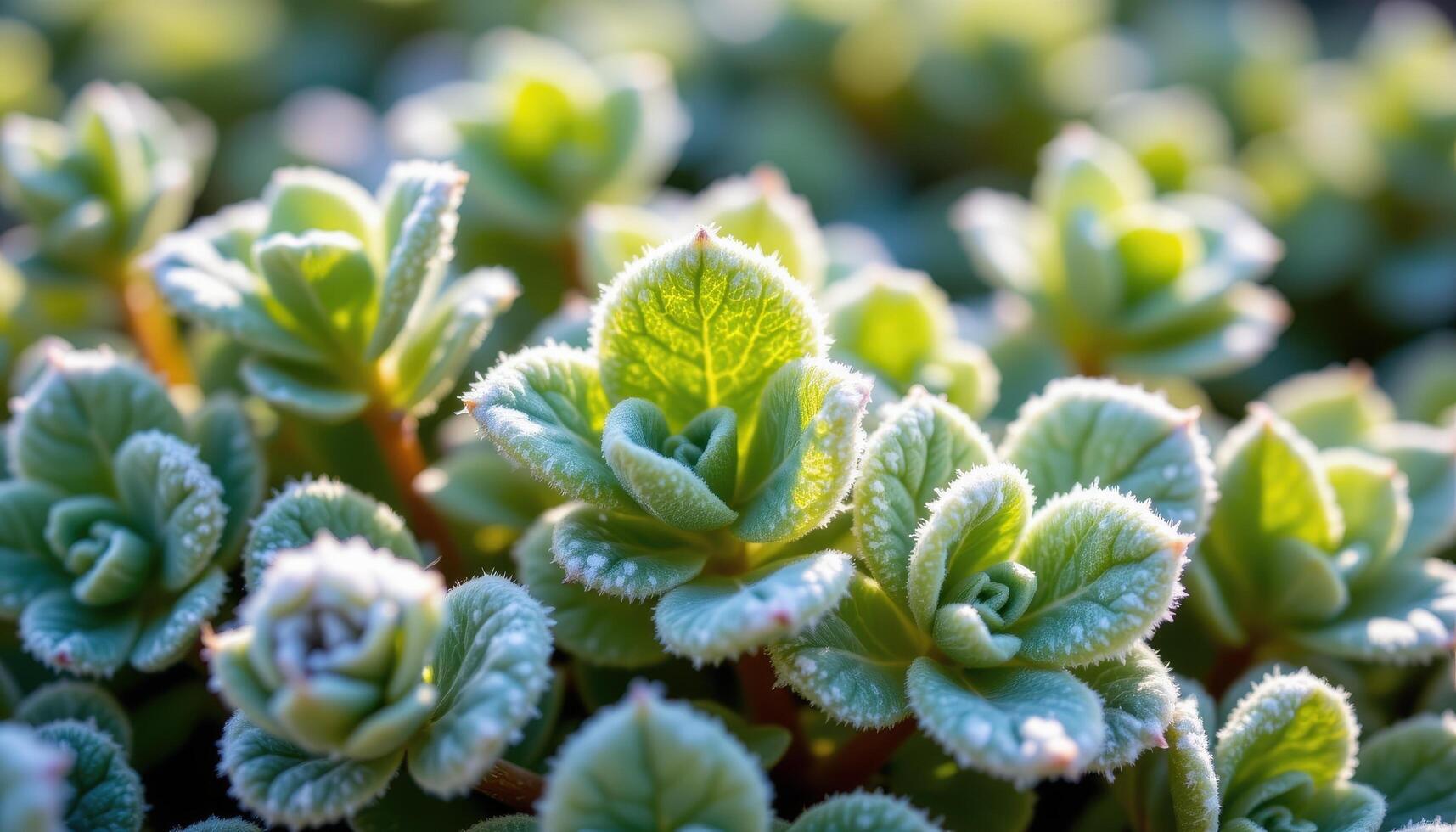 close up view of ice plant foliage with glistening, plump leaves coated in fine crystalline texture under warm sunlight photo