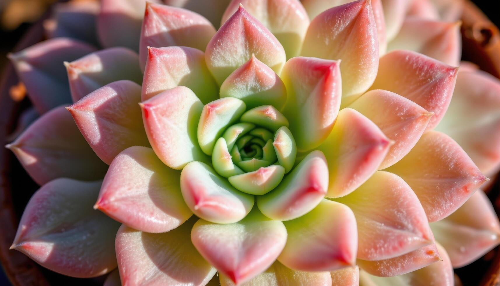 close up view of sedeveria succulent with pastel green rosettes tinged with pink tips basking in bright natural light photo