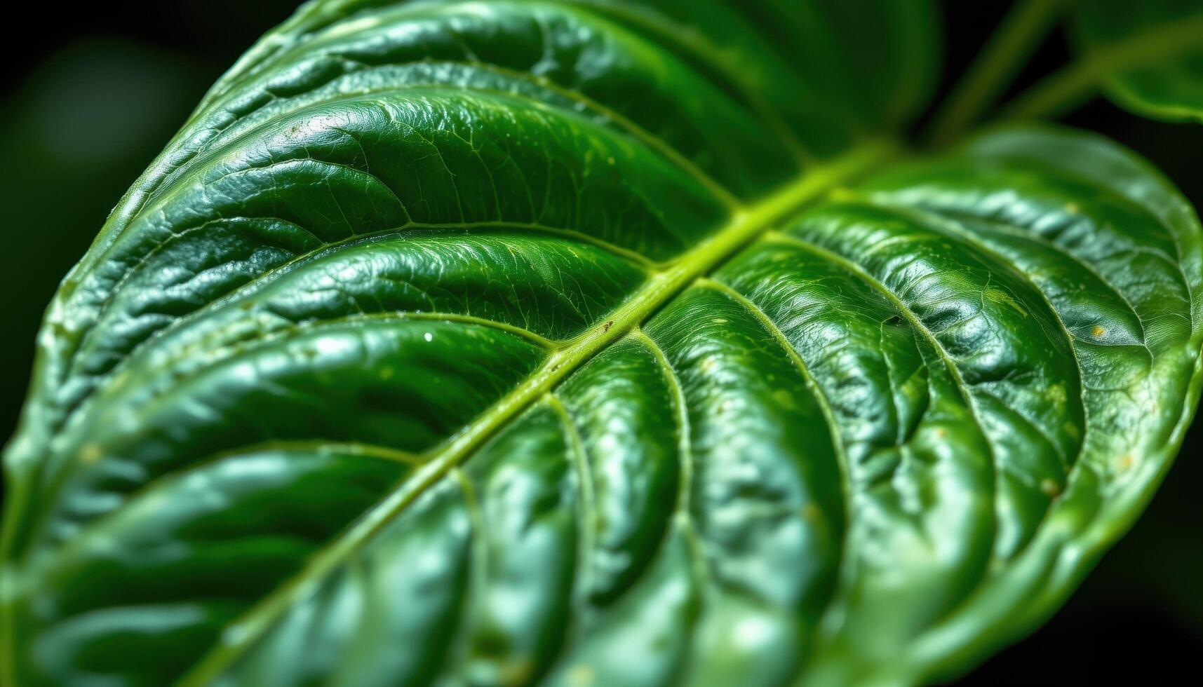close up view of peperomia caperata leaf with deep ripples and glossy green surface highlighted by directional lighting photo