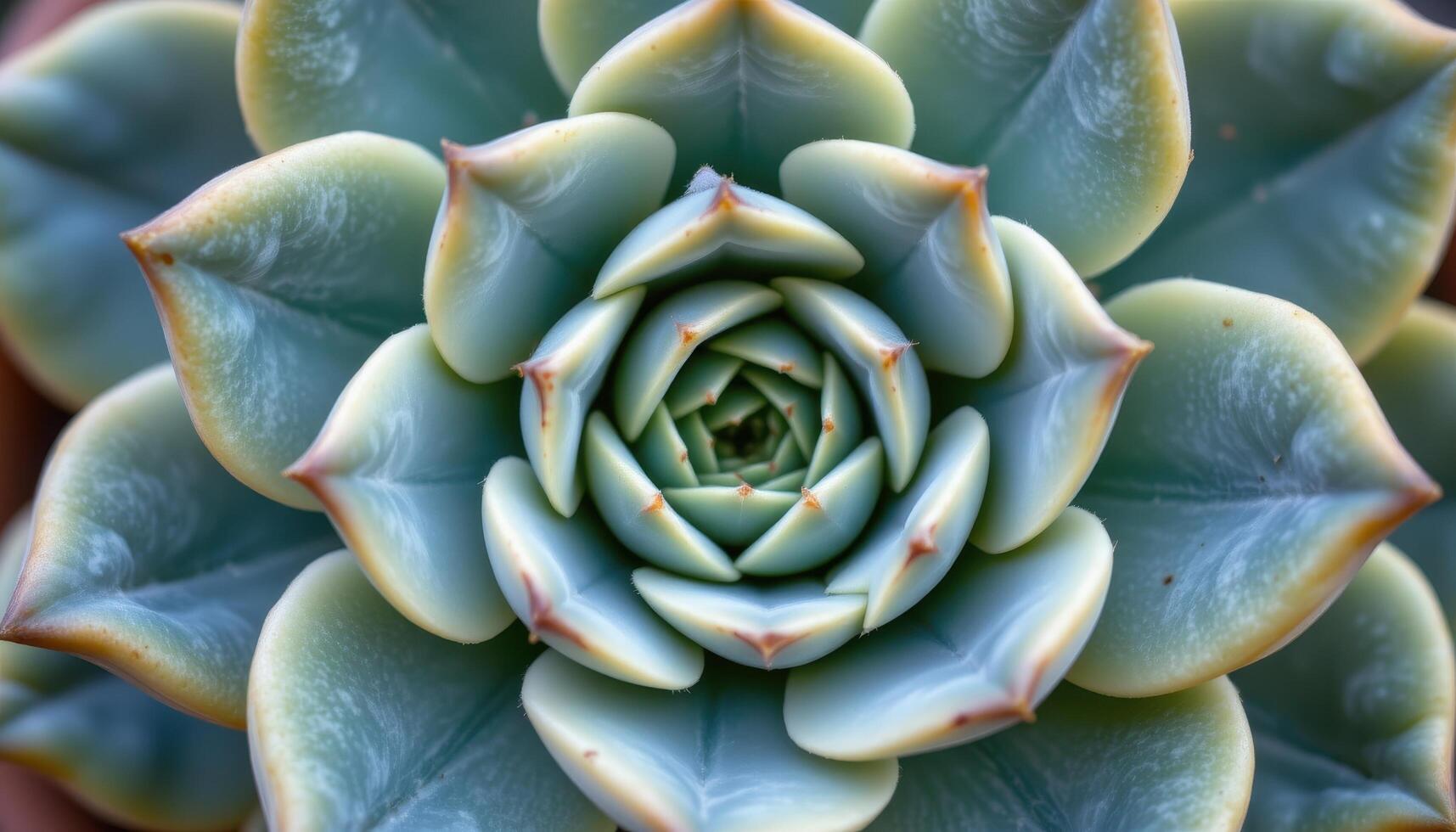 close up view of an echeveria succulent forming a perfect symmetrical rosette with dusty blue green fleshy leaves arranged in spirals photo