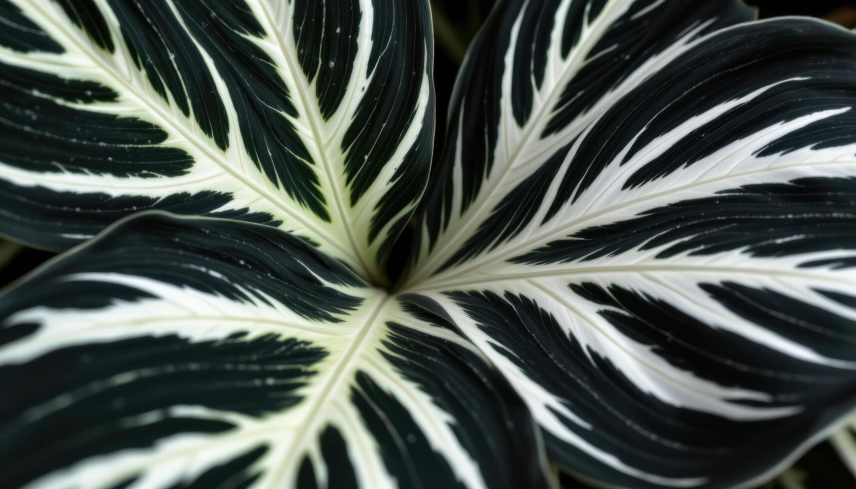 close up view of a velvety alocasia leaf with dramatic white veins forming a striking pattern against the dark foliage photo