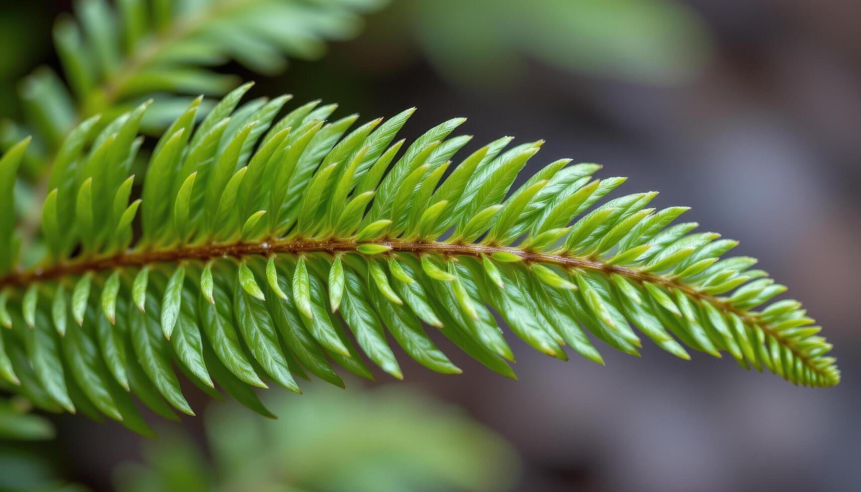 close up view of a miniature fern leaf with feathery, deeply divided fronds arranged in delicate layers photo