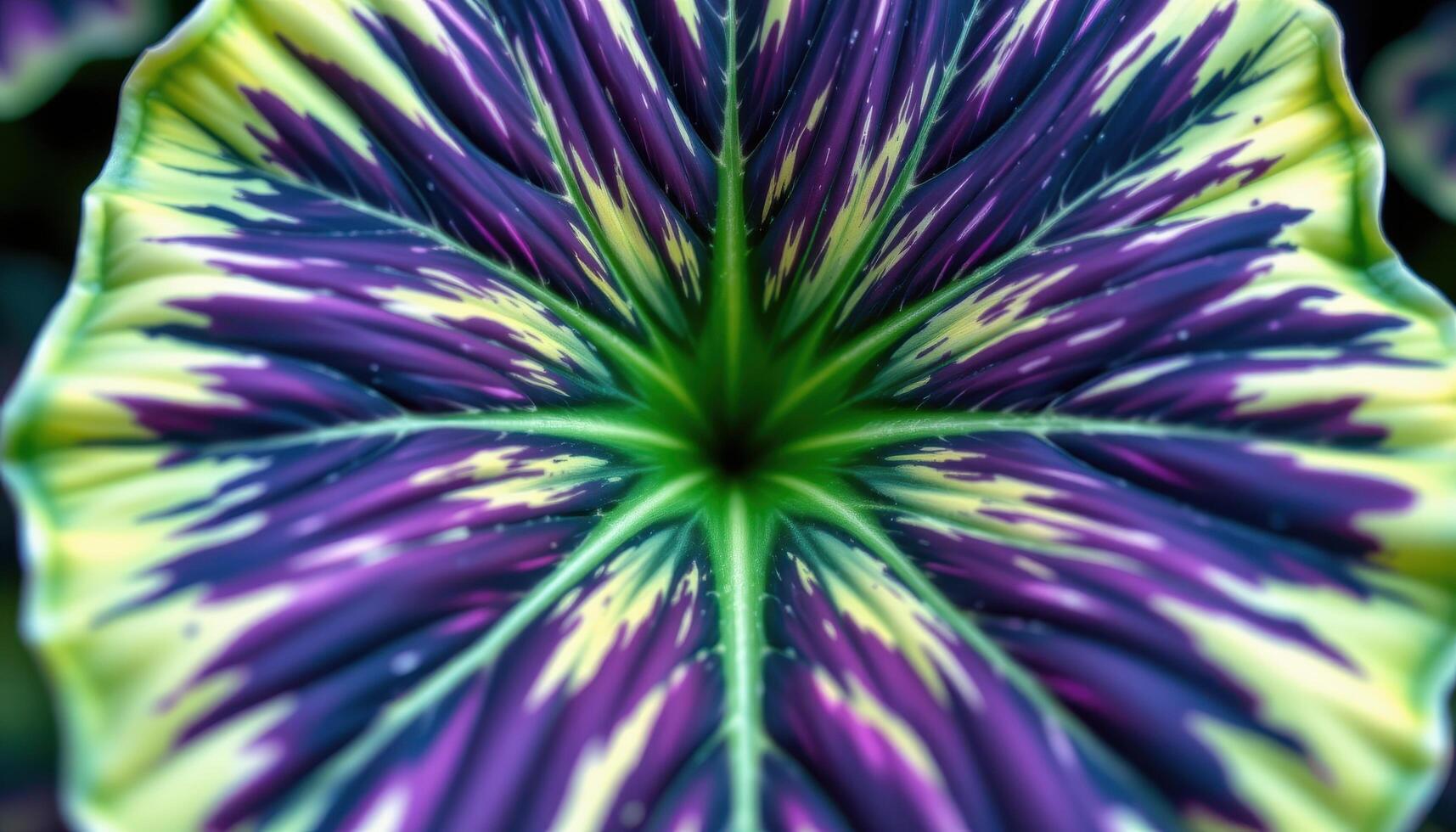 close up view of a striking calathea medallion leaf with vibrant purple undersides and painterly patterns of light and dark green photo