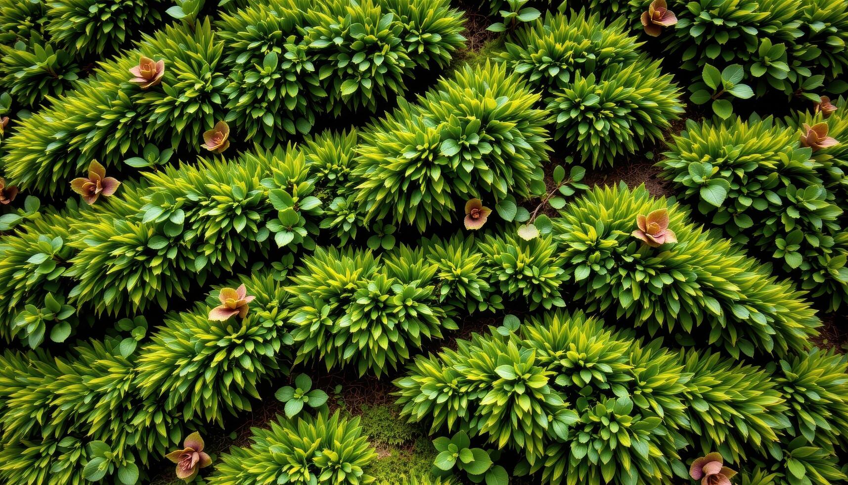 close up view of a moss wall panel densely packed with bright green cushion moss in abstract design photo