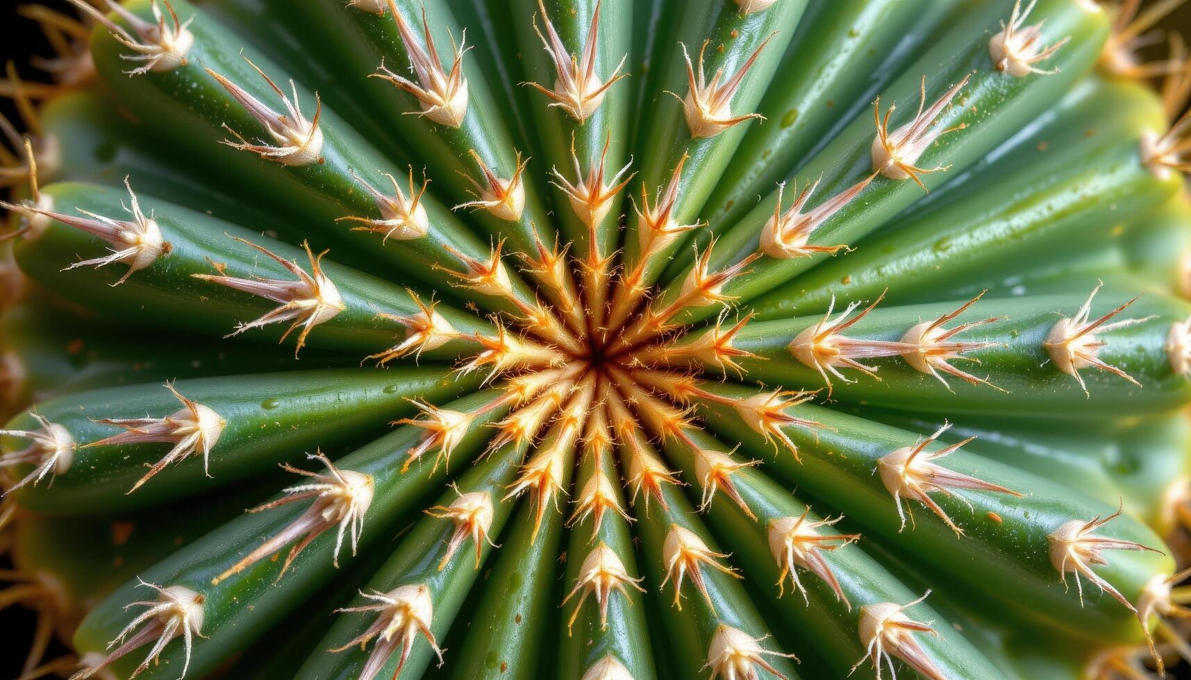 close up view of a thick cactus pad with raised areoles and evenly spaced spines forming radial rows photo