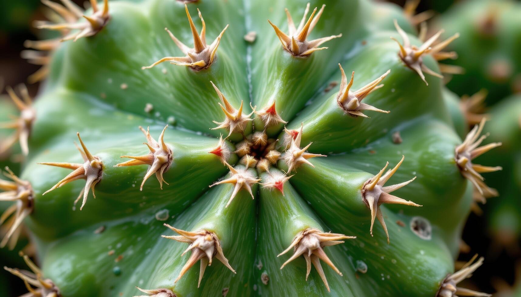 close up view of a mature cactus pad with distinct spines arranged symmetrically on its green surface photo