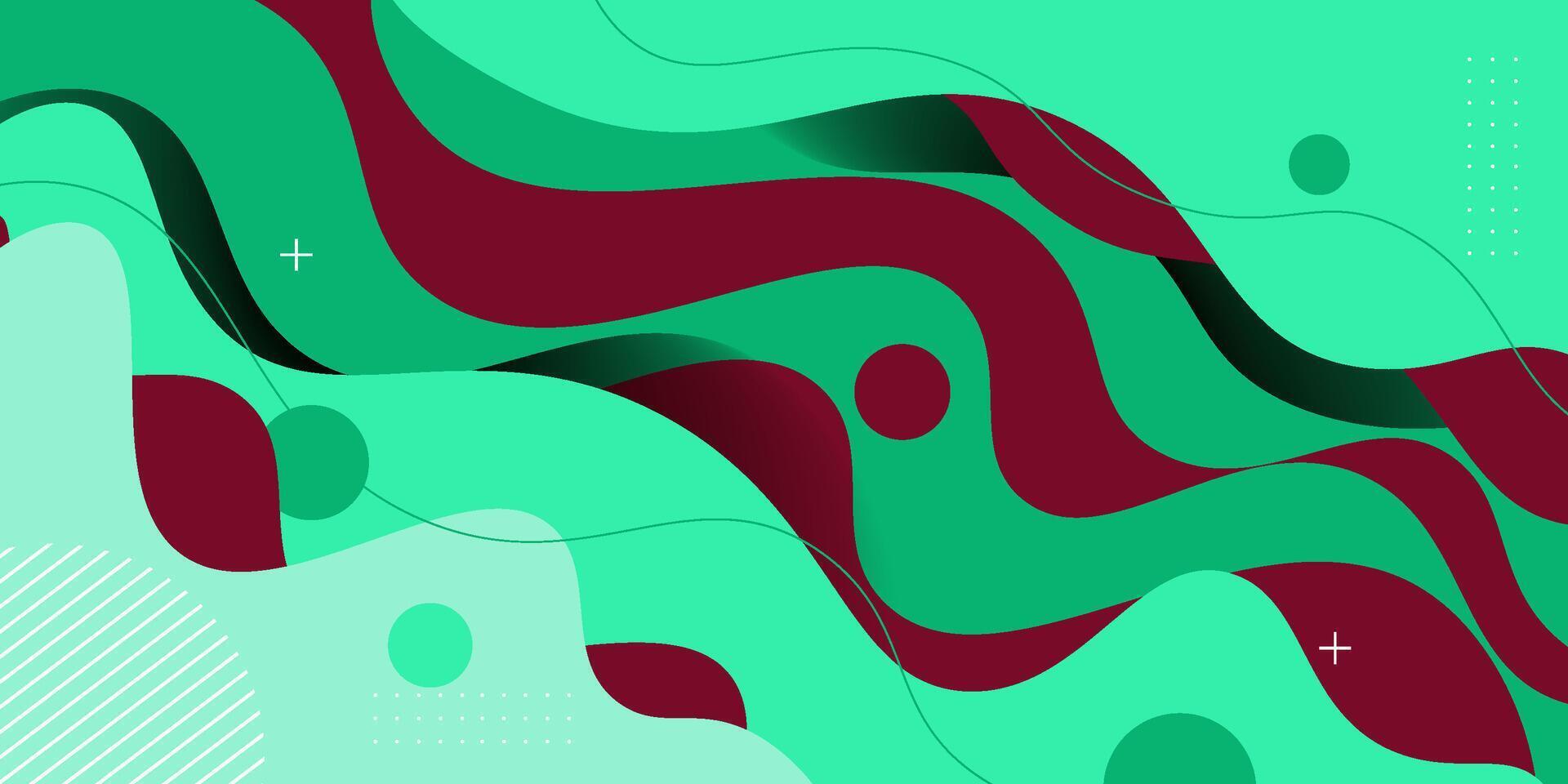 Abstract overlapping wave pattern background. Realistic green and red wave paper cut design. EPS10. vector