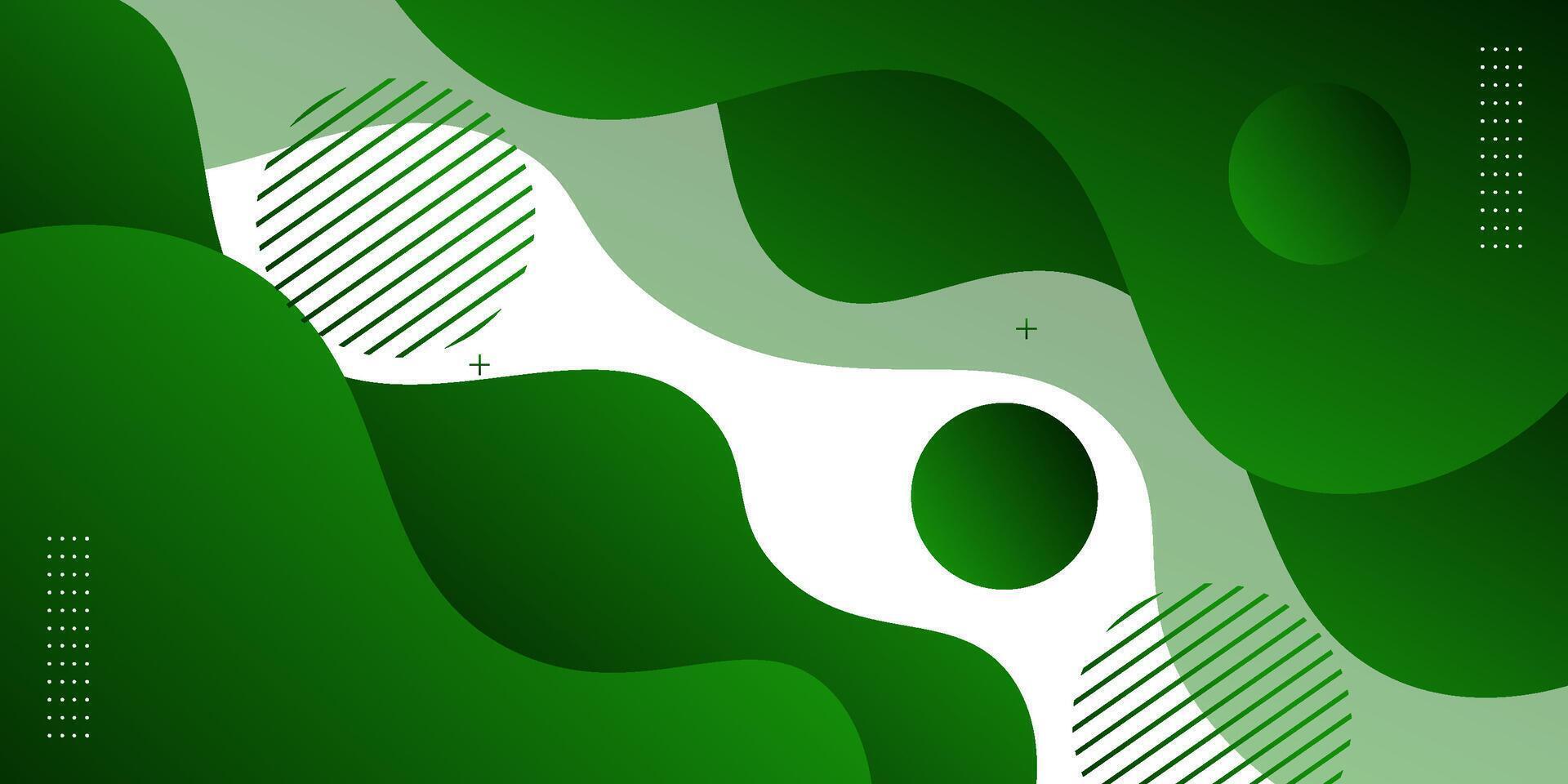 Modern green geometric business banner design. Creative banner design with wave and circle shapes as a template. Simple horizontal banner. EPS10 vector