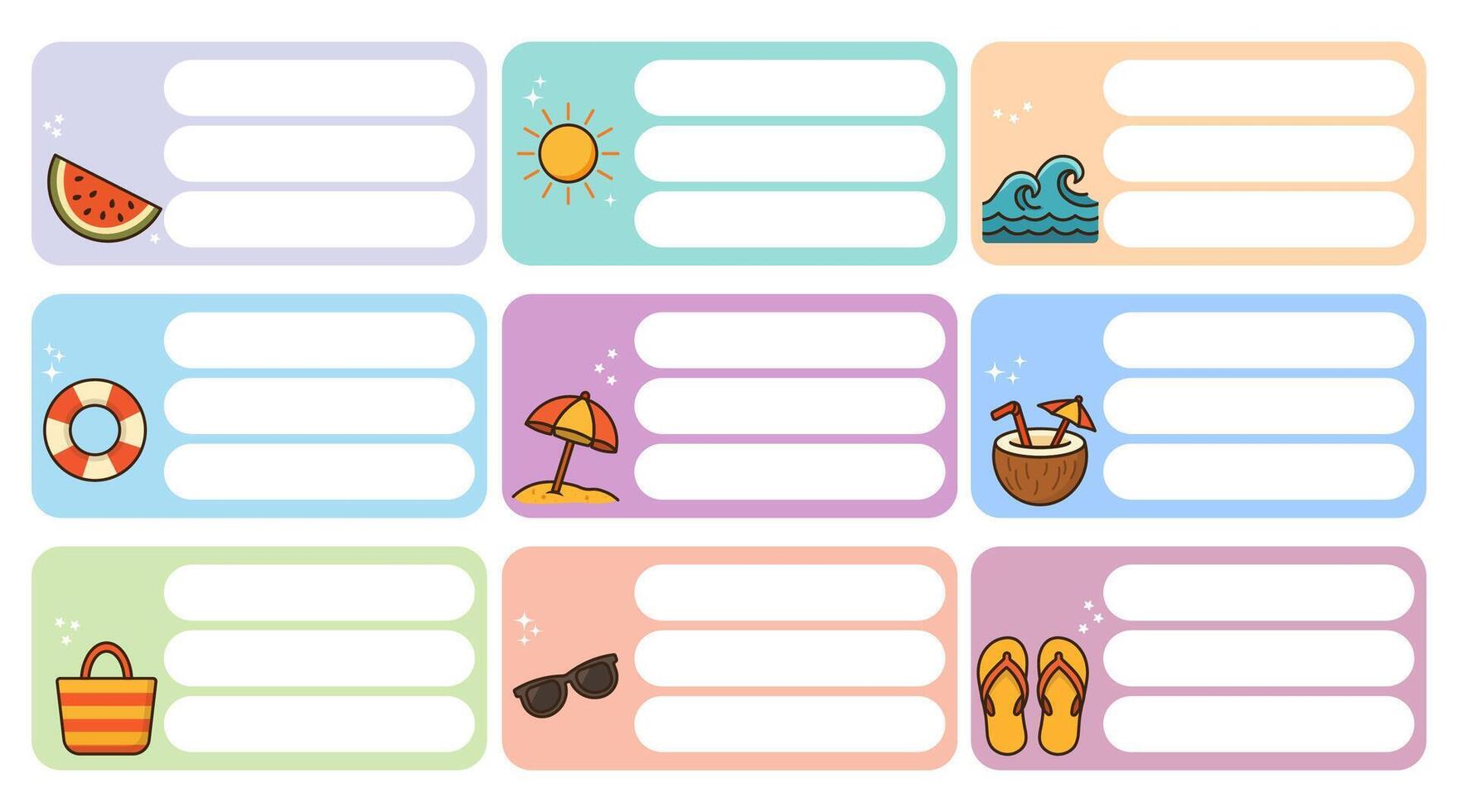 Summer-themed labels with fun icons vector