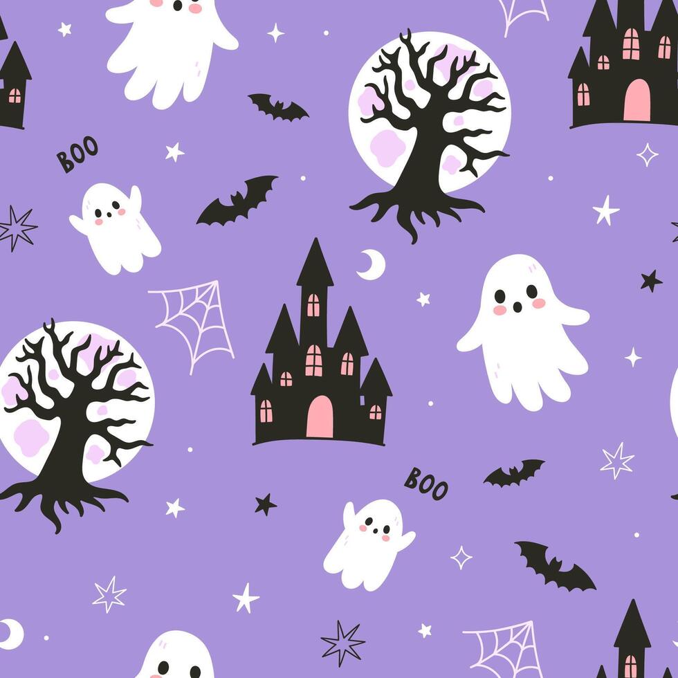 Halloween pattern with ghosts and bats vector