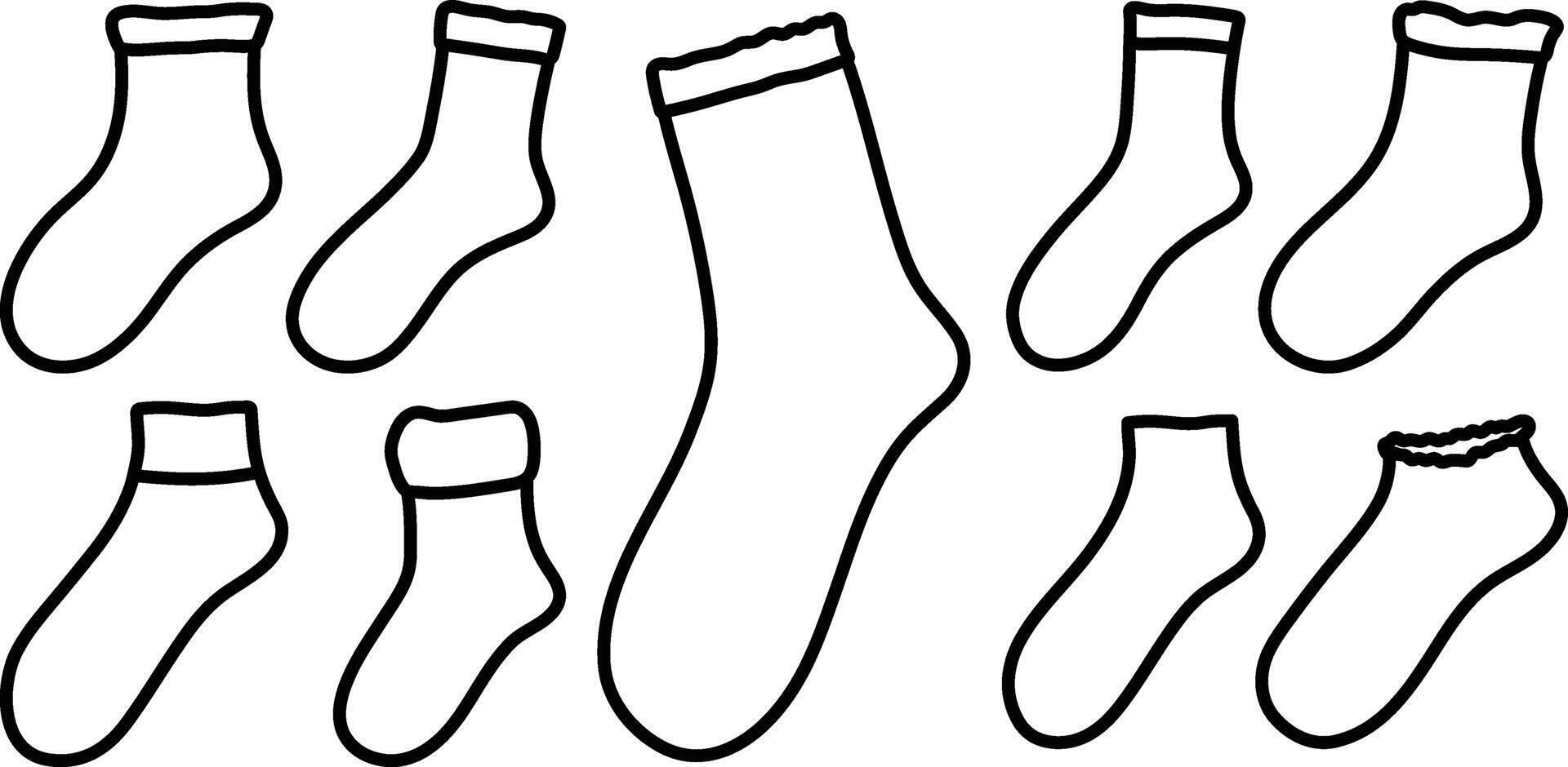 Christmas Socks collection in line art style. vector