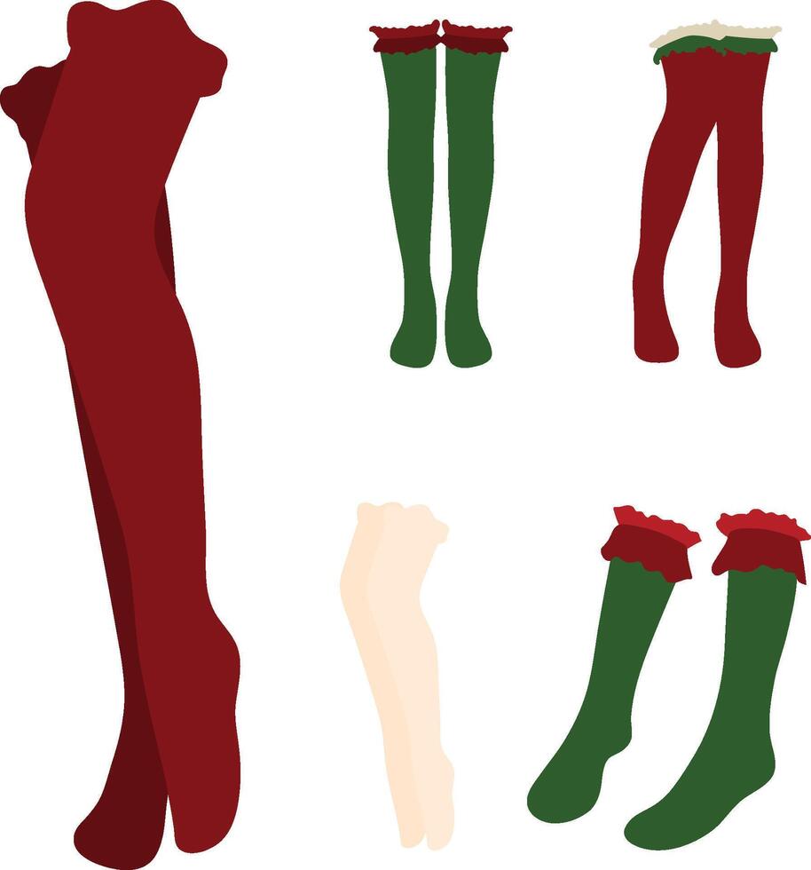 Long Christmas Socks in Flat Design. vector