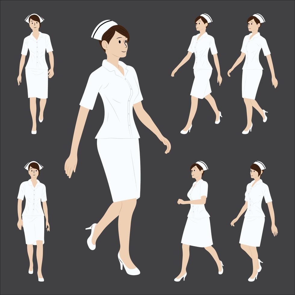 Nurse illustrations in different poses vector