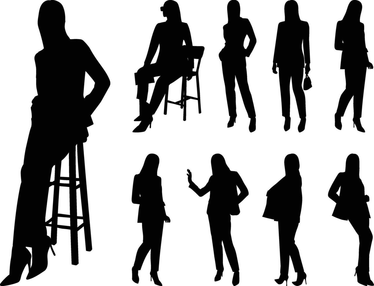 Businesswoman Standing Pose. Professional Female Character Illustration. Woman illustration in silhouette style. vector