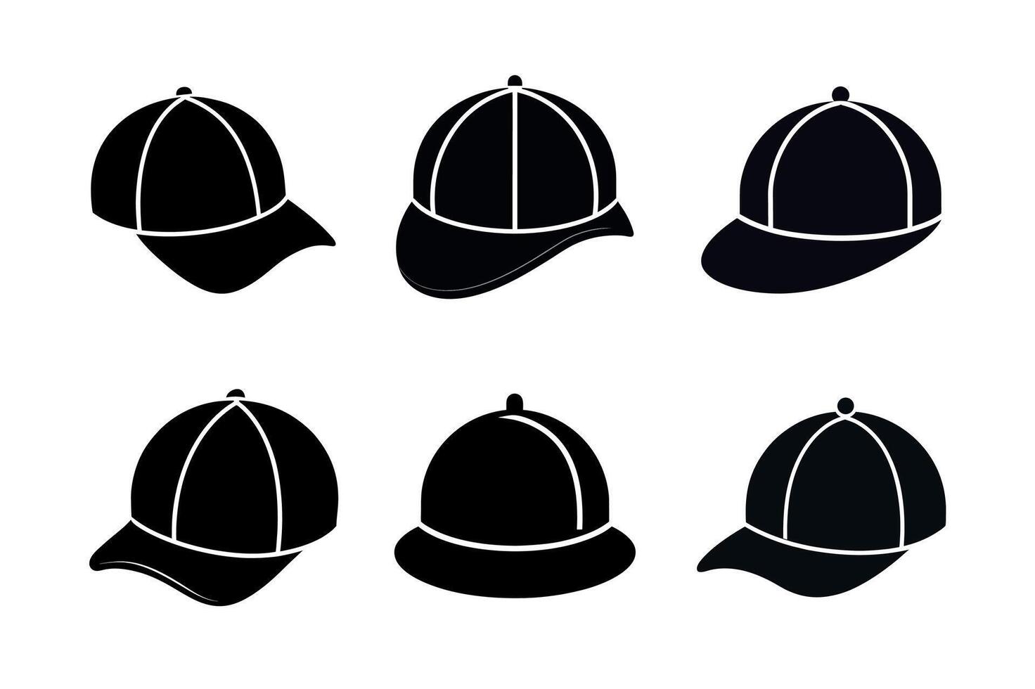 Icon Set of Six Black Cap Silhouettes vector