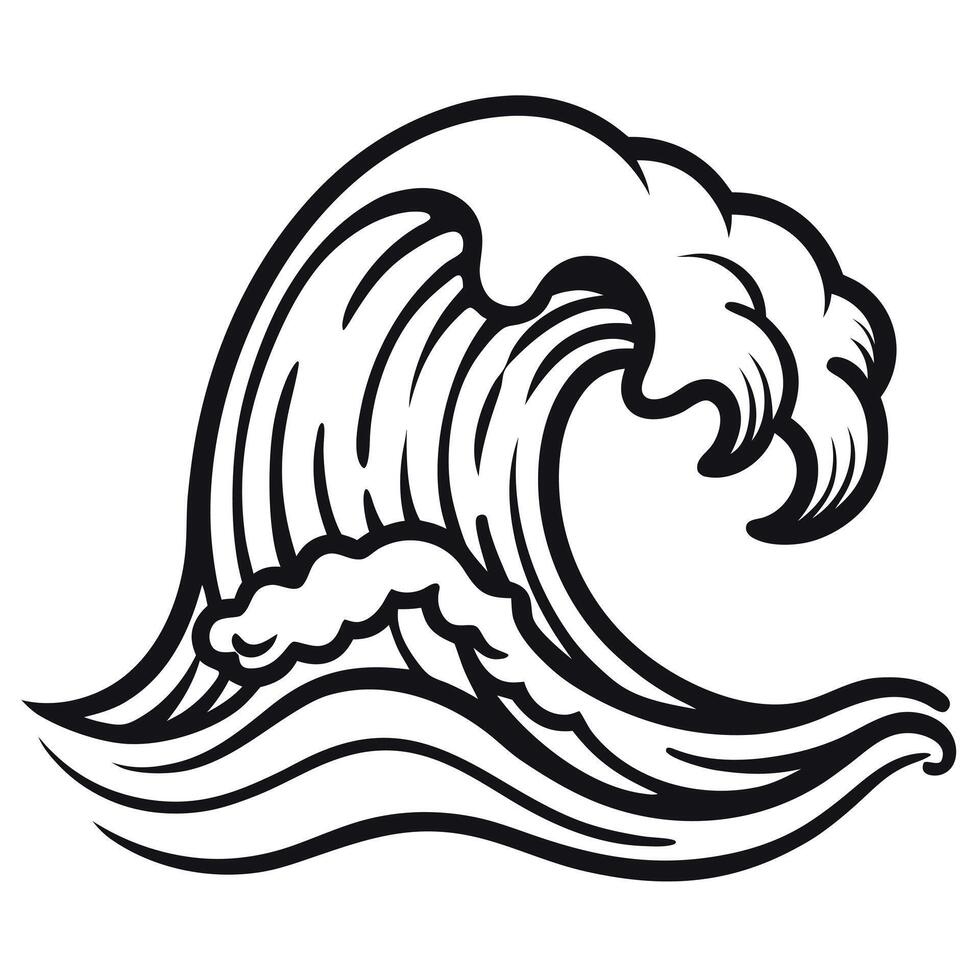 Stylized Blue Ocean Wave Swell on a White Background vector