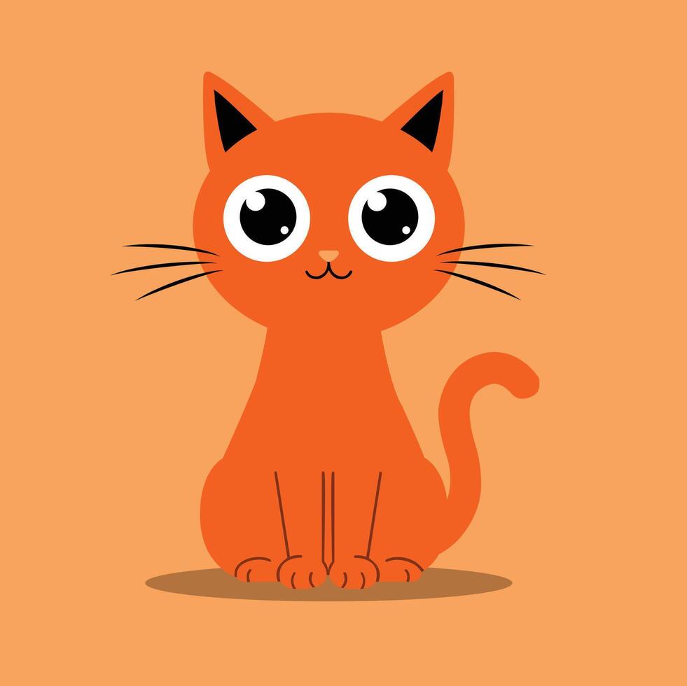 Adorable orange cartoon cat with big round eyes, sitting calmly on a light orange background. Perfect for Halloween themes, pet-related graphics vector