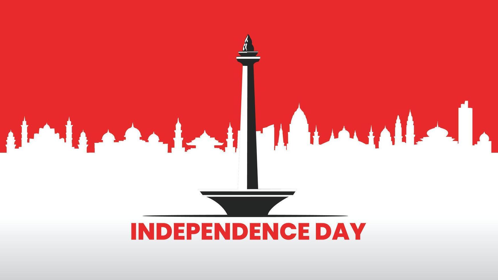 illustration of Monas National Monument in Jakarta, Indonesia, with a city skyline silhouette in the background. Perfect for patriotic themes, celebration banners vector